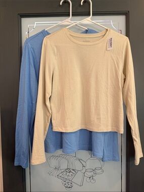 Old Navy Long Sleeve Tee Duo - Beige & Light Blue, M